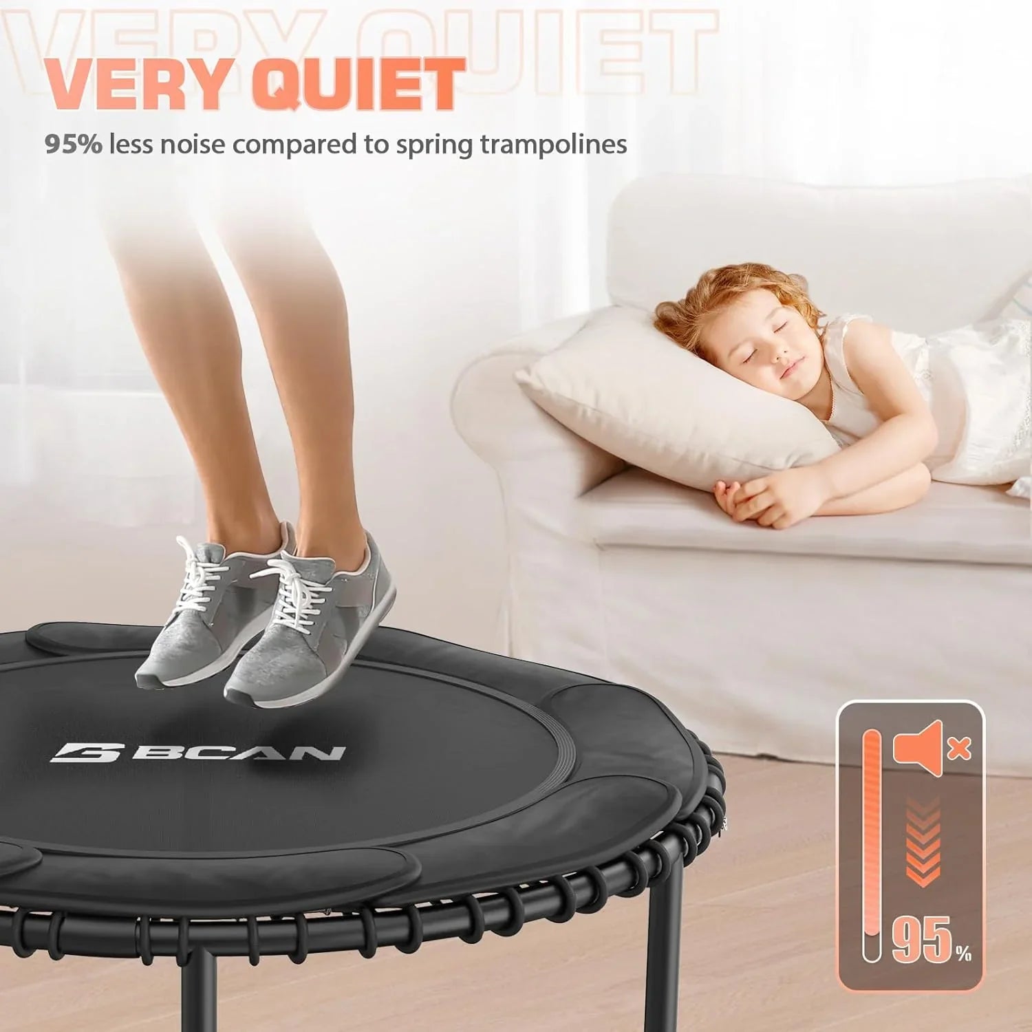 Mini-trampoline pliable BCAN 450/550 lb, trampoline de fitness 40"/48" stable et silencieux