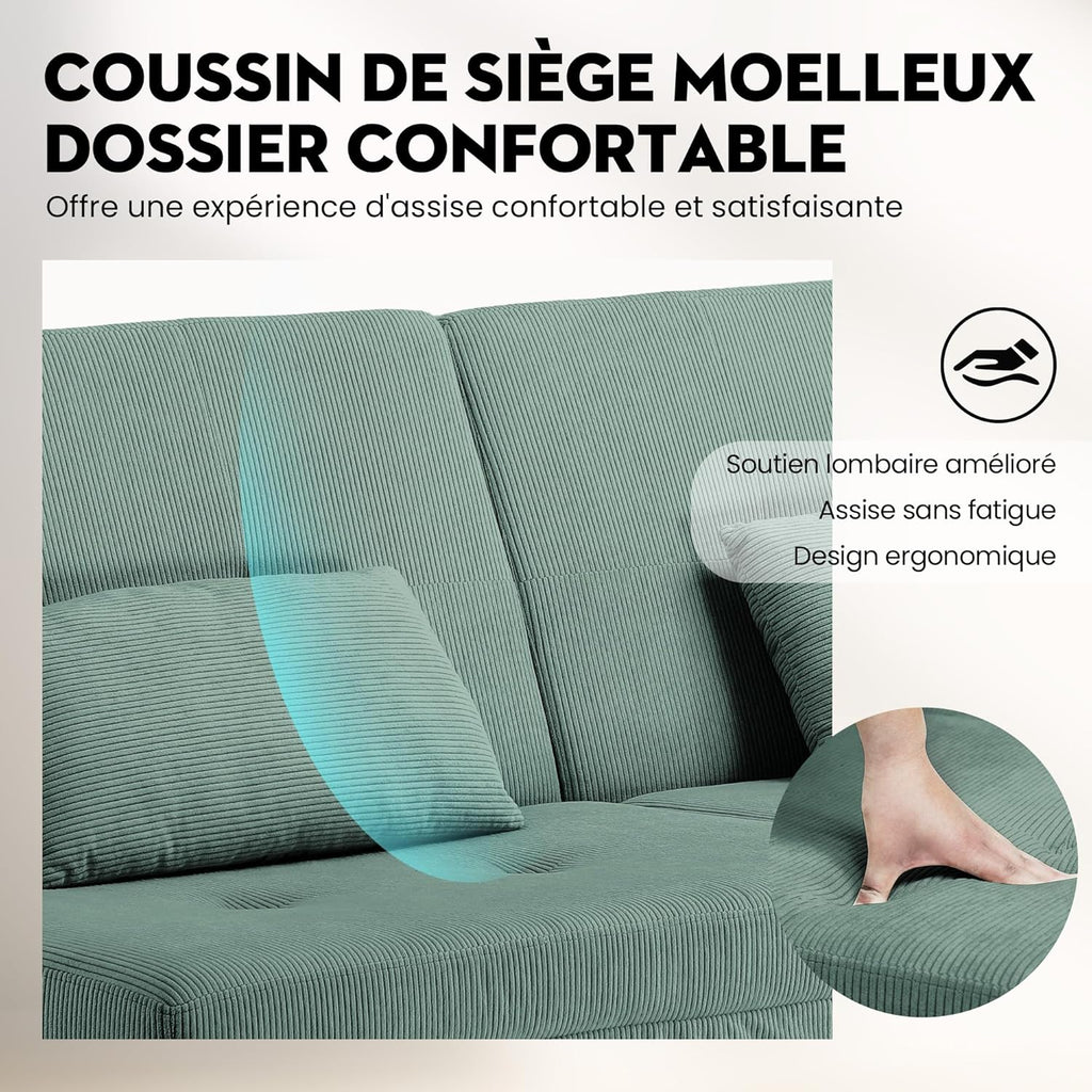 COMHOMA Slaapbank met slaapfunctie - Omvormbare futonhoes - Hoekbank - 3-zits gastenbank - met verstelbare stoffen rugleuning - Grijs 