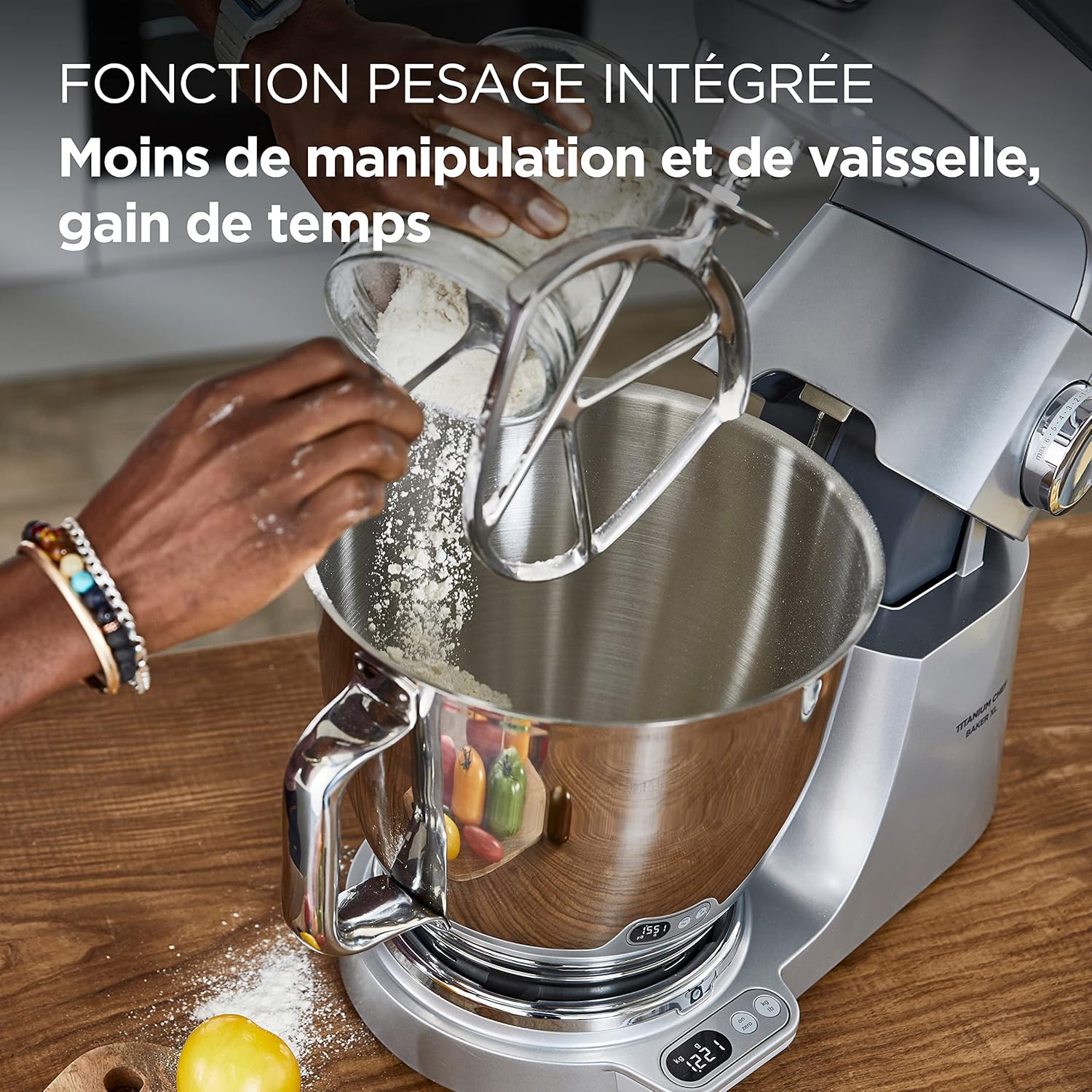 Kenwood Titanium Chef Baker KVC85.004SI Patisserie Processor met geïntegreerde weegschaal, inclusief 3-delige deegset, mengkom van 5 liter en 3,5 liter, progressieve cruisecontrol, 1200 W, zilverkleurig 