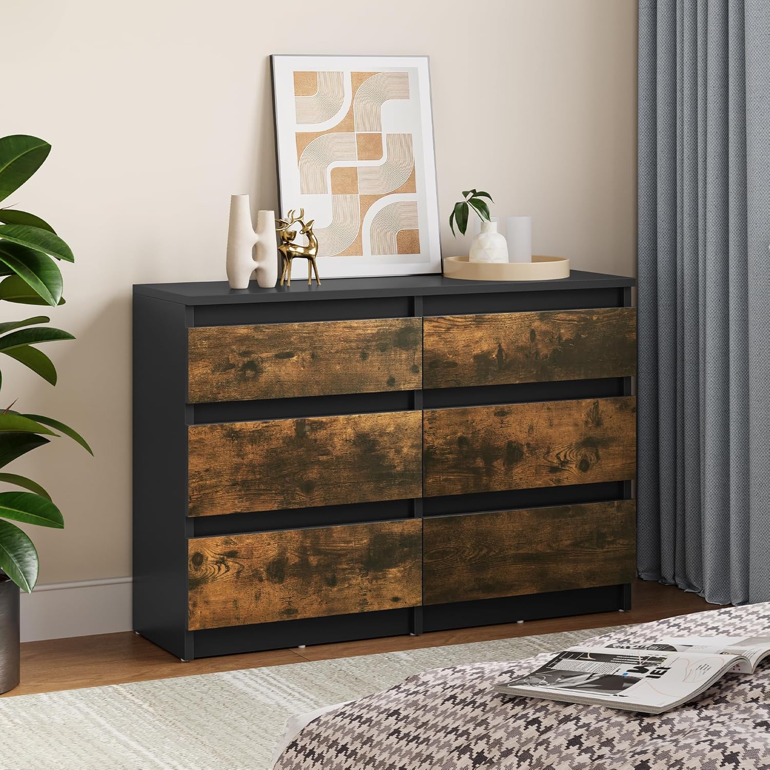 YITAHOME Commode met 6 lades, 100 x 30 x 70 cm, moderne slaapkamerkast, gemaakt van duurzaam MDF en spaanplaat, ideaal voor kleding en dagelijkse benodigdheden, zwart 