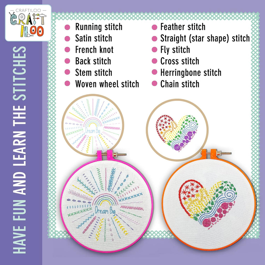 10 modèles de broderie pré-imprimés, kits de broderie pour enfants, kits de points d'aiguille pour débutants