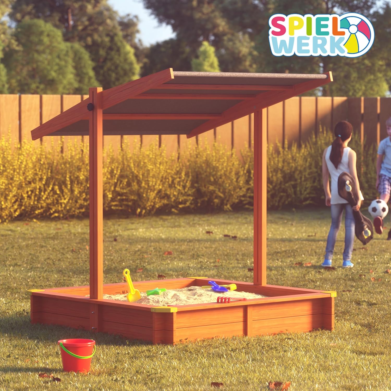 Bac à sable en bois 120 x 120 cm Tapis de sol Toit réglable Protection UV 50+