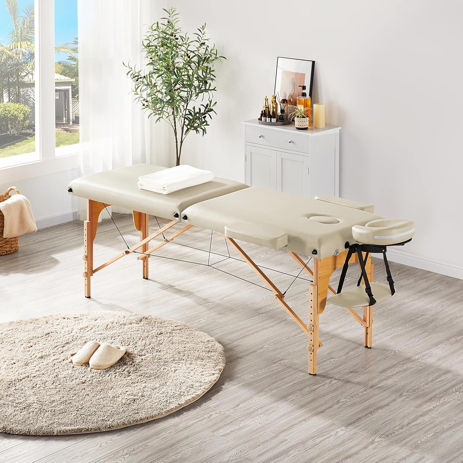 Yaheetech opklapbare massagetafel 70 cm, professioneel massagebed in 2 delen, massief houten tafelbank, cosmetische therapie, zwart 