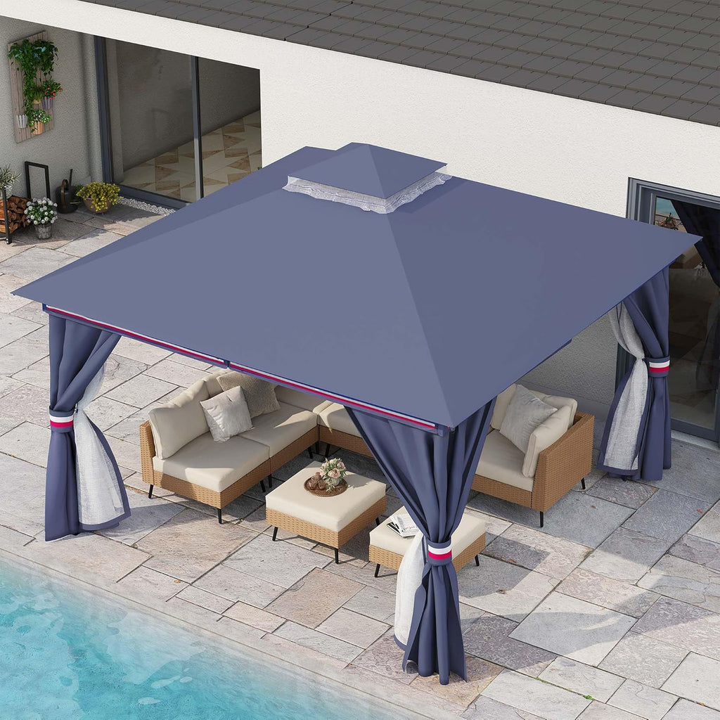 Tente pavillon d'extérieur améliorée à double toit, auvent imperméable UV50+ avec filet et crochets