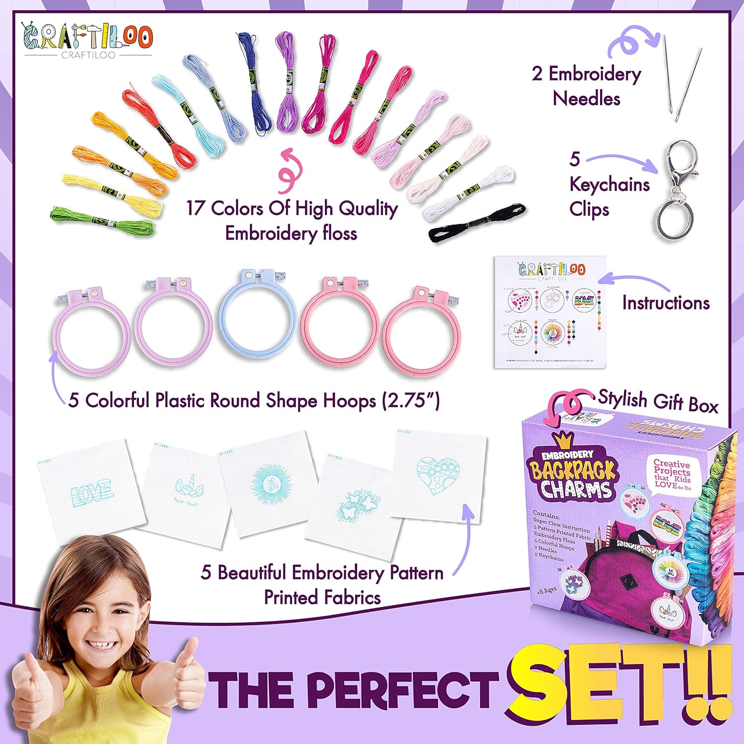 10 modèles de broderie pré-imprimés, kits de broderie pour enfants, kits de points d'aiguille pour débutants