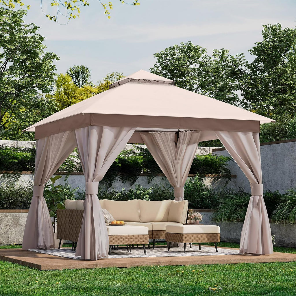 Tente pavillon d'extérieur améliorée à double toit, auvent imperméable UV50+ avec filet et crochets