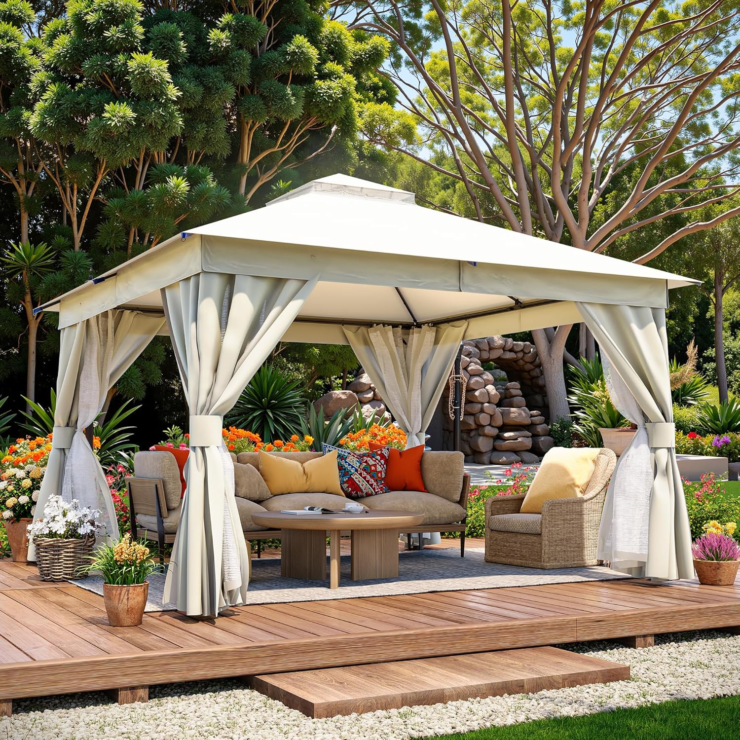 Tente pavillon d'extérieur améliorée à double toit, auvent imperméable UV50+ avec filet et crochets