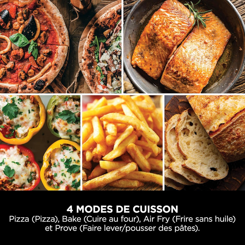 Ninja Artisan Four à pizza et friteuse sans huile électrique d’extérieur, avec 4 modes : Pizza, Frire sans huile, Cuire au four, Faire lever, Avec pierre, pelle, plateau, panier Crousti, Gris MO201EU