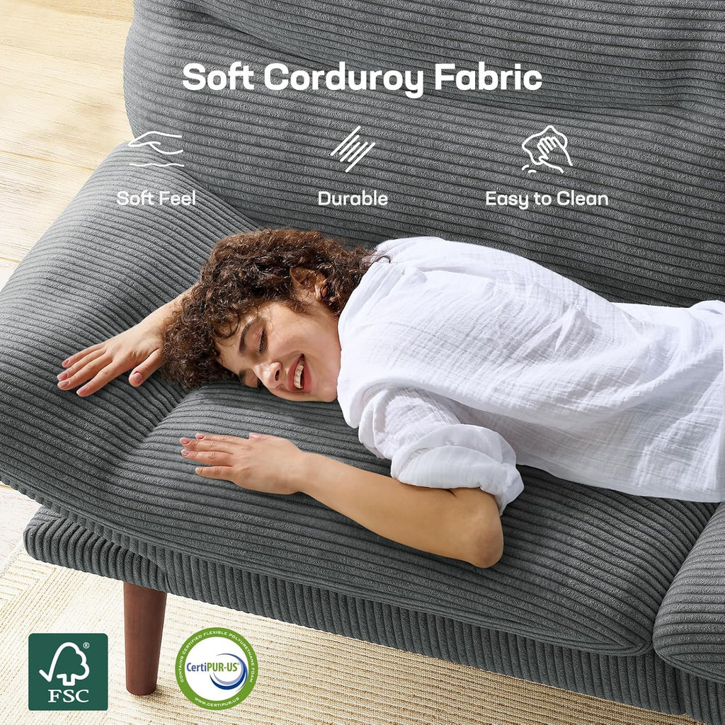 Canapé-lit futon, canapé futon avec dossier et accoudoirs réglables, convertible en petit canapé-lit causeuse en velours côtelé vert