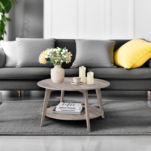 Table basse ronde VASAGLE, table basse double couche avec rangement