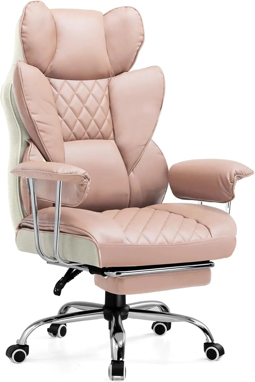 Grande chaise de bureau à dossier haut, chaise de jeu en cuir à dossier haut avec repose-pieds