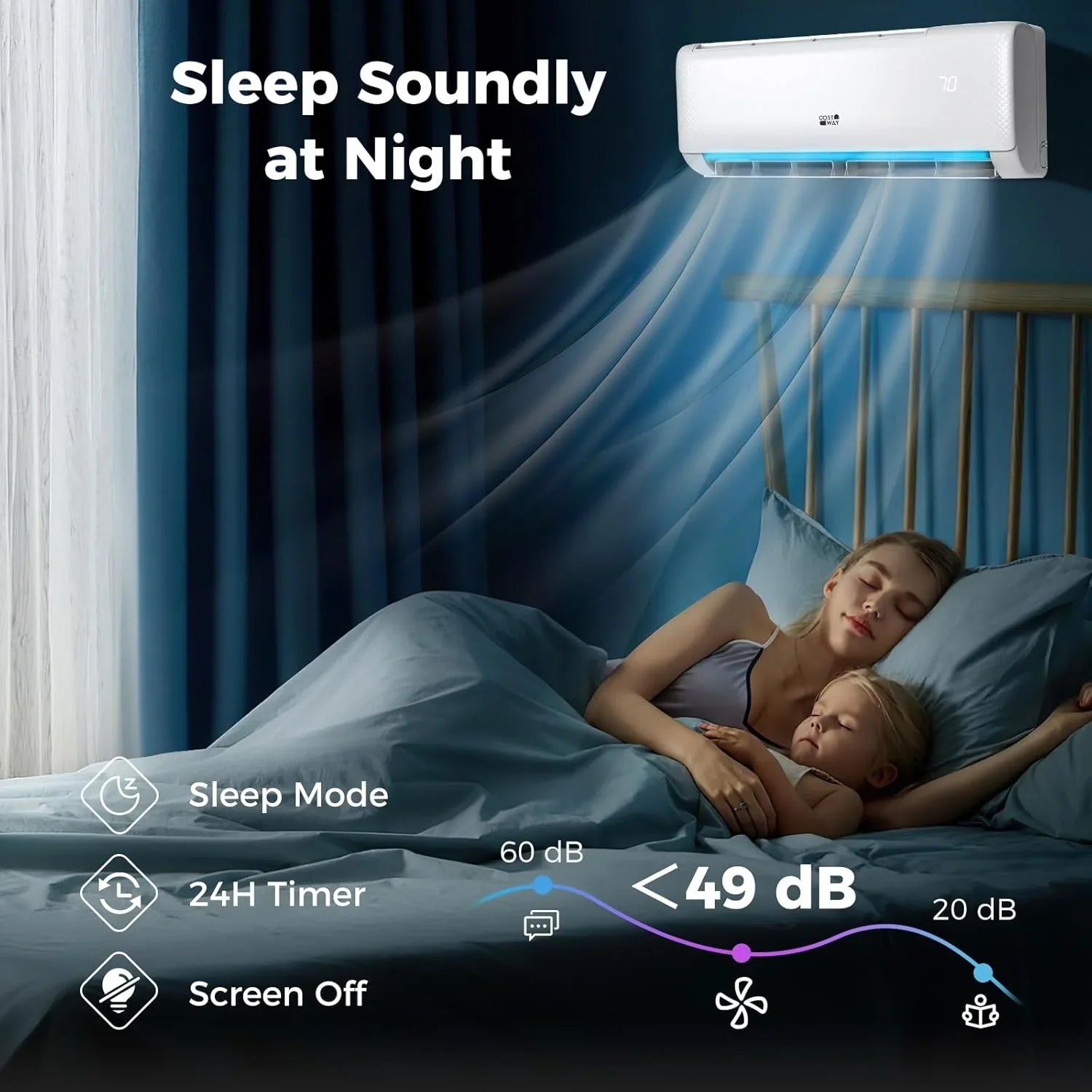 Climatiseur et chauffage mini-split Costway 12 000 BTU, 20 SEER2 115 V, unité de climatisation murale sans conduit, refroidit les pièces jusqu'à 750 pi²