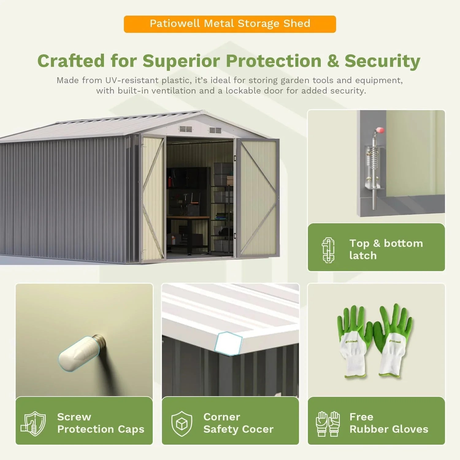 Patiowell Abri de rangement extérieur 5 x 3 pi, abri à outils avec toit en pente et porte verrouillable