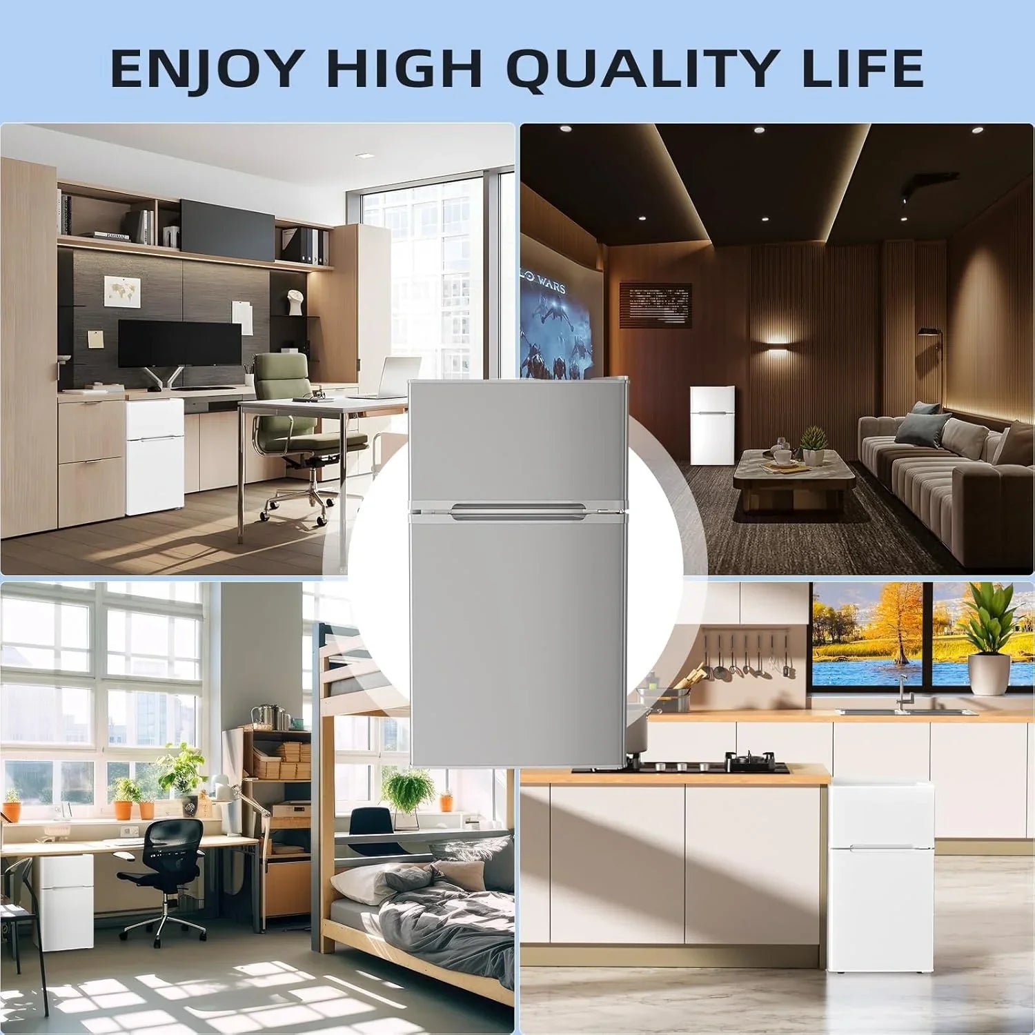 Mini-réfrigérateur NJStar de 3,2 pieds cubes avec congélateur, mini-réfrigérateur à double porte, réfrigérateur compact