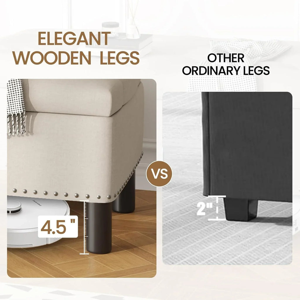 Tabouret de rangement moderne Furniliving, tabouret de bout de lit en bois massif Sherpa, tabouret rembourré tabouret d'intérieur