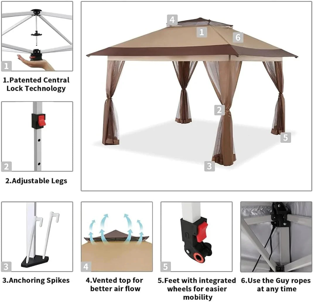 Tonnelle pliante CROWN SHADES 13x13, tente à baldaquin, soldes - Gazebo d'extérieur pour jardin et terrasse - Tente pliante Carpa