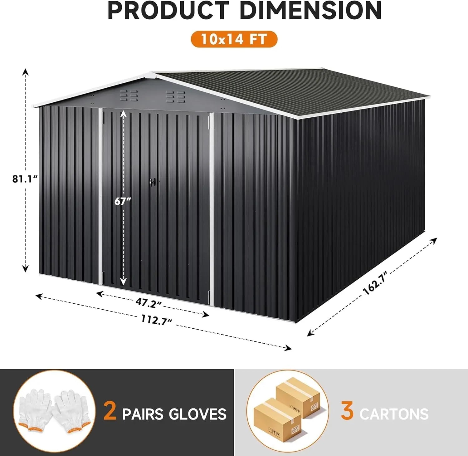 Abri de jardin extérieur Polar Aurora 8 x 12 pi, abri de jardin en métal avec structure modernisée, abris à outils pour jardin, terrasse, pelouse, noir