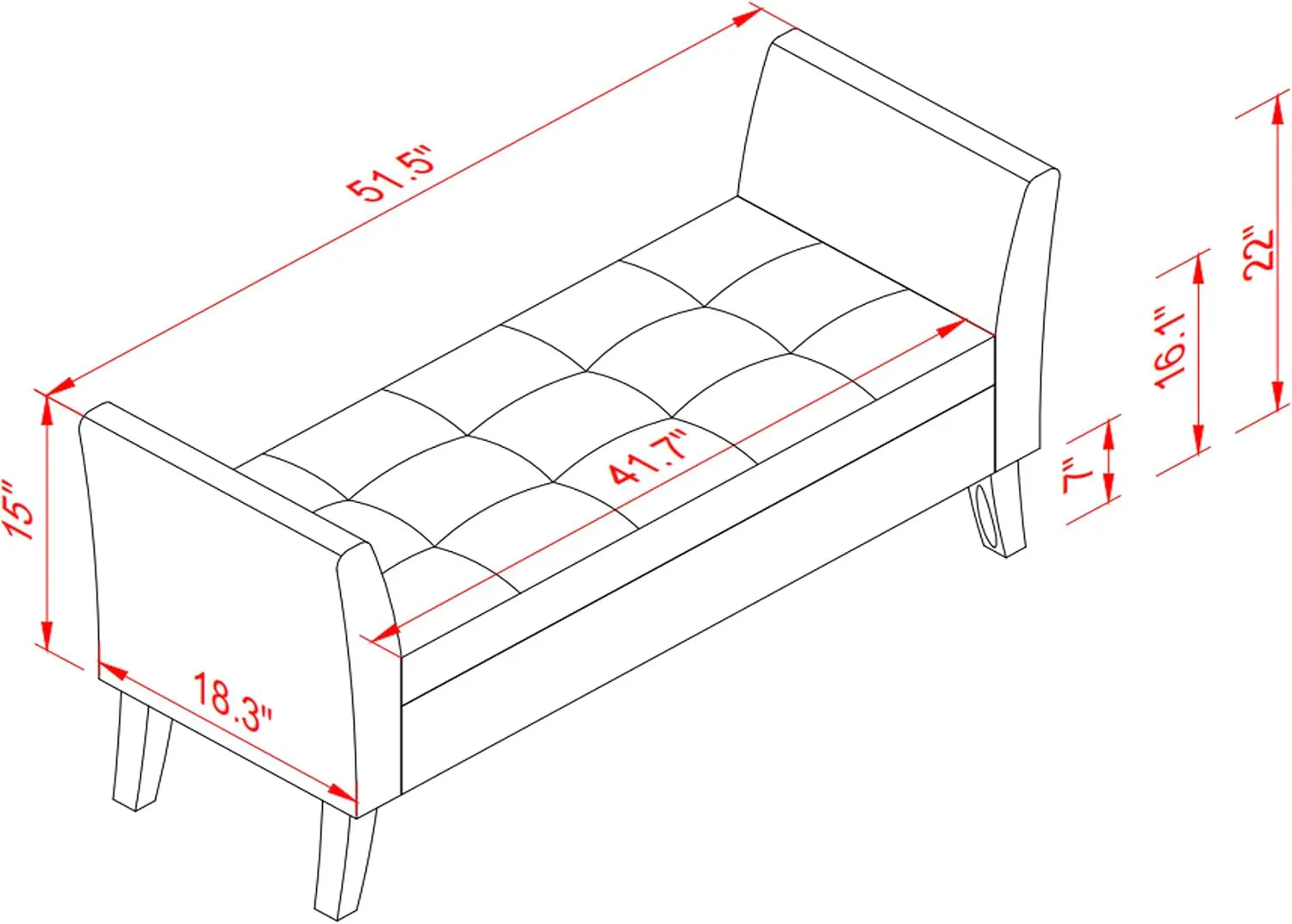 Tabouret de rangement moderne Furniliving, tabouret de bout de lit en bois massif Sherpa, tabouret rembourré tabouret d'intérieur