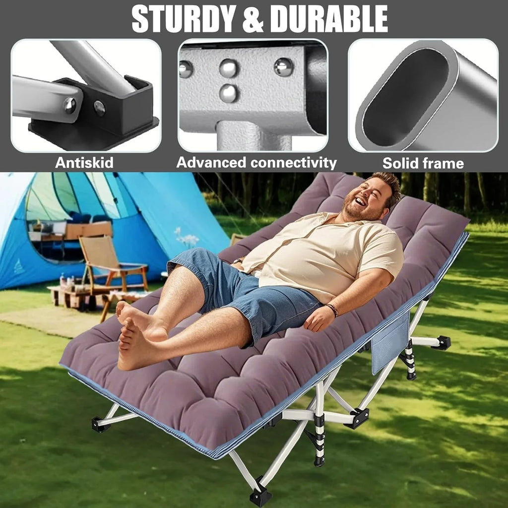 Lot de 2 lits de camping avec matelas, lits de couchage confortables, lits de camping pour adultes, lits pliants pour 2 personnes, lits de couchage robustes