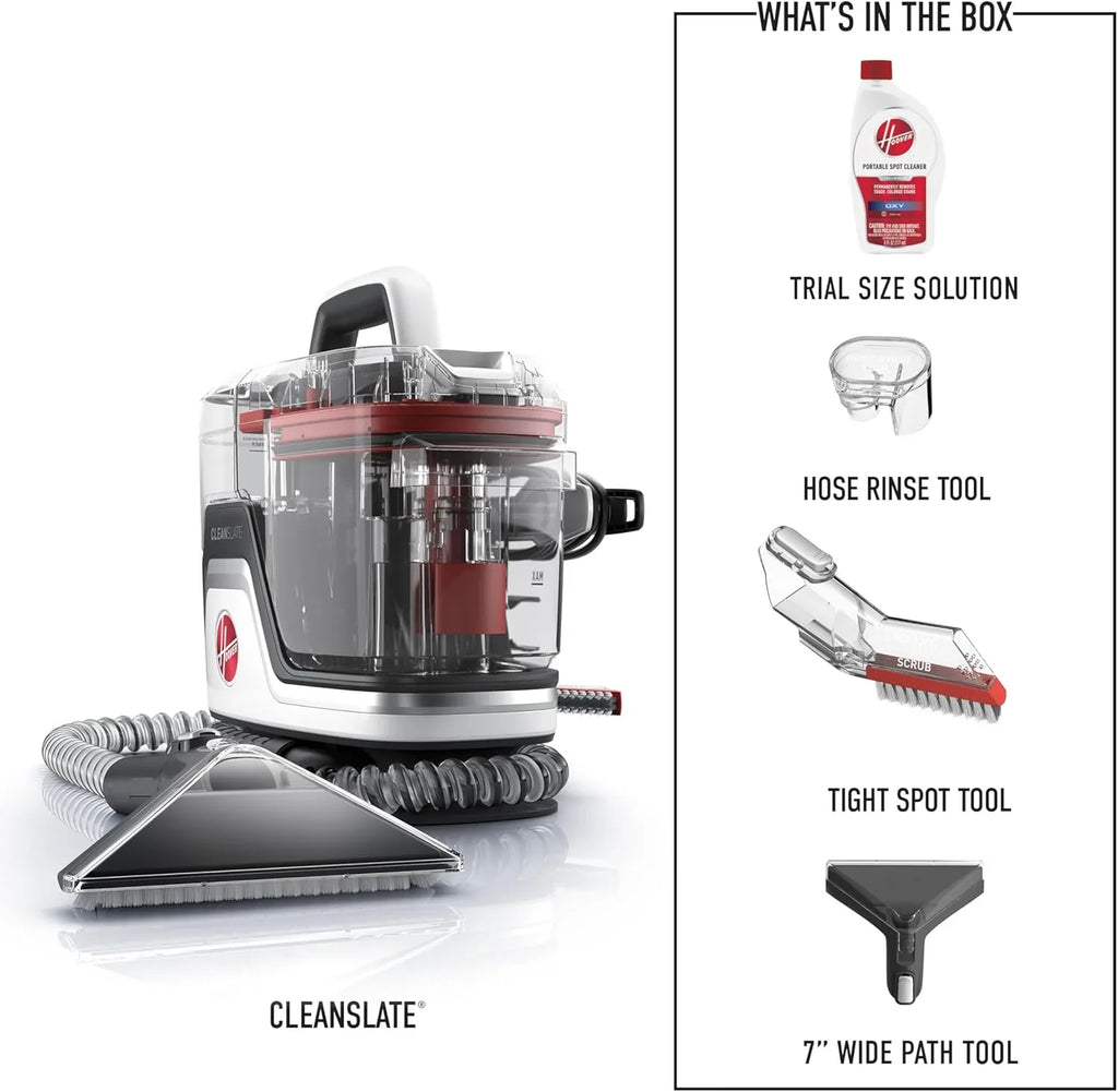 Nettoyeur de tapis et de tissus d'ameublement portable Hoover CleanSlate Plus avec aspiration puissante et plusieurs outils