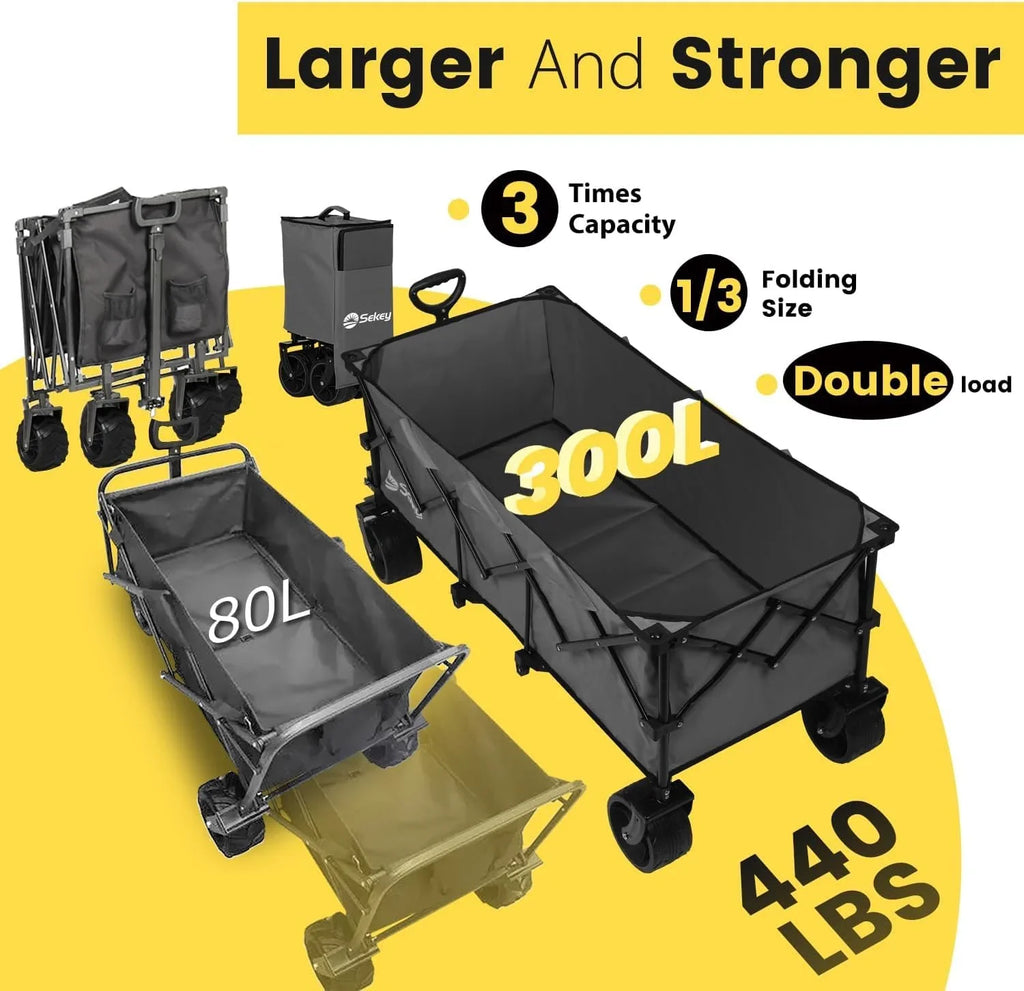 Chariot de voyage pliable Sekey de 122 cm de long, capacité de charge de 200 kg, chariot de jardin polyvalent et robuste de 300 litres.
