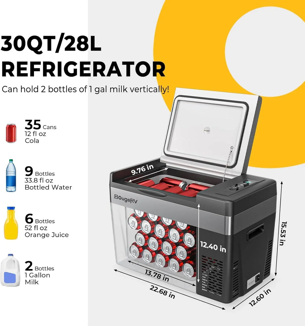 Réfrigérateur BougeRV 12 V pour voiture, congélateur portable de 23 litres, compresseur, 12/24 V CC, 110-240 V CA