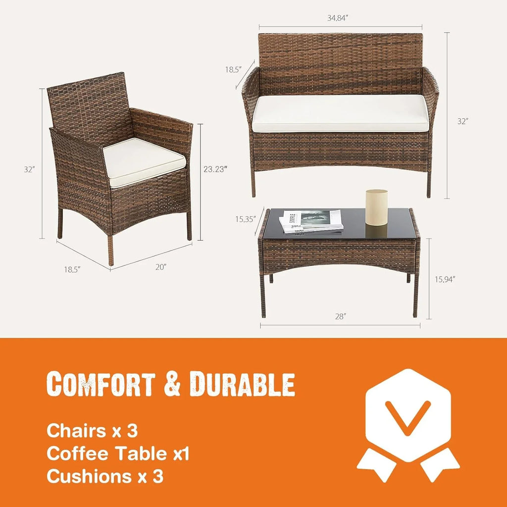 Ensemble de meubles de patio 3 pièces Sweetcripy, en osier tressé à la main