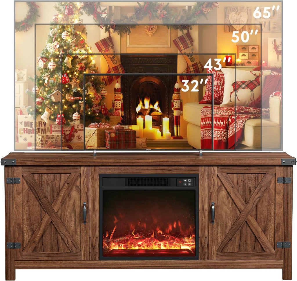 YESHOMY tv-meubel met open haard en twee schuifdeuren, opbergkasten voor tv's tot 65 inch en groter, entertainmentmeubel, mediameubel voor de woonkamer, 58 inch 