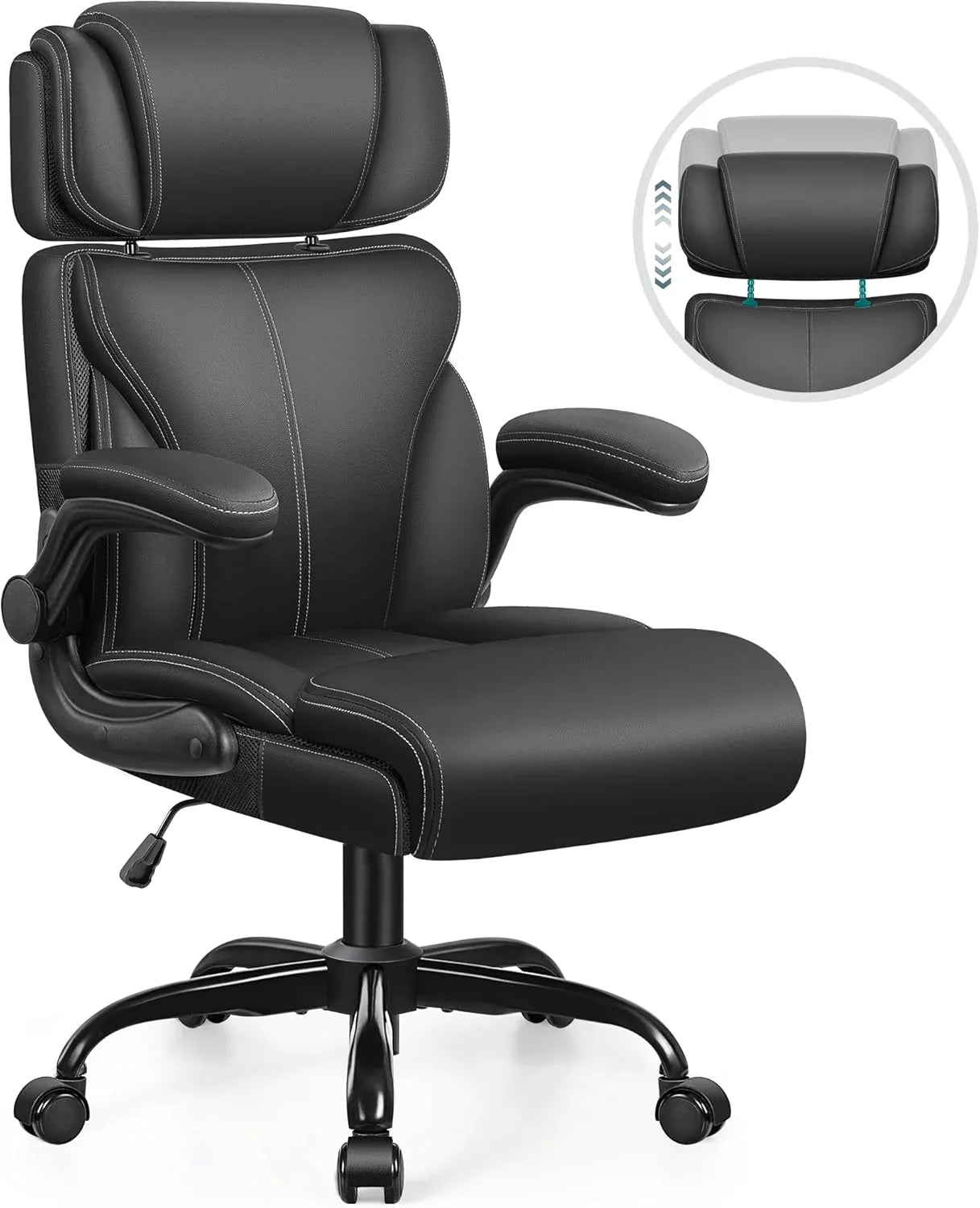 Chaise de bureau pivotante à pieds hauts, en cuir respirant, avec support lombaire