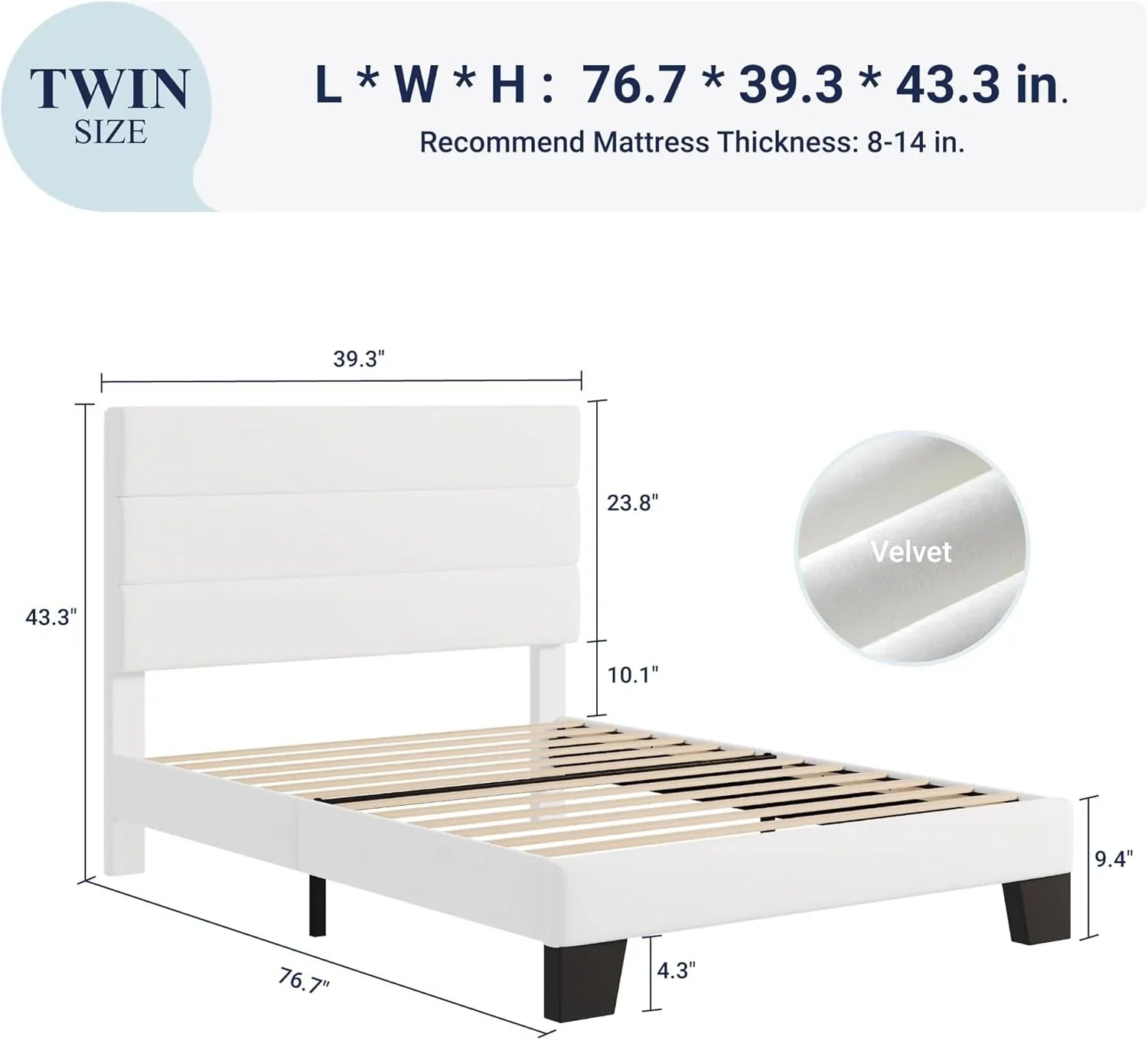 Cadre de lit plateforme Allewie Queen Size avec tête de lit rembourrée en tissu et support à lattes en bois, sommier entièrement rembourré (pas besoin de sommier)