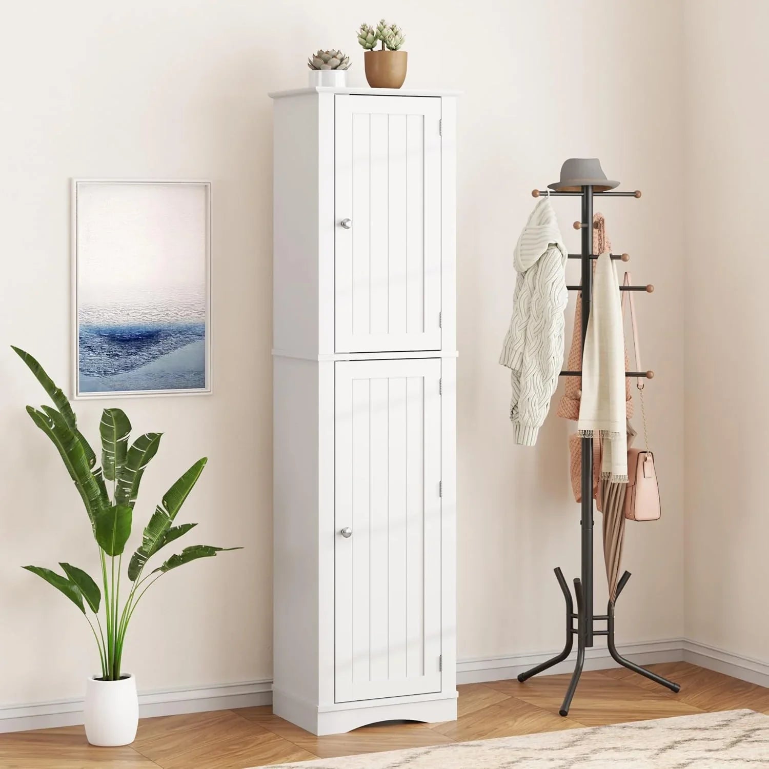 Armoire de rangement haute, meuble de rangement indépendant, garde-manger de cuisine en bois avec 4 portes et 5 étagères, organiseur de placard de 72 pouces