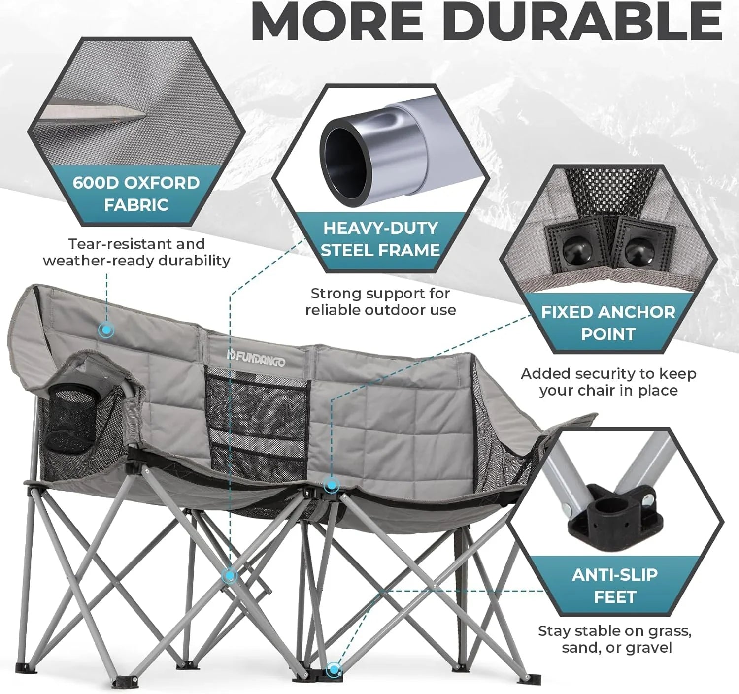 Chaise de camping double avec glacière Chaise de camping pliante extra large pour 3 personnes avec capacité de charge de 1 000 livres