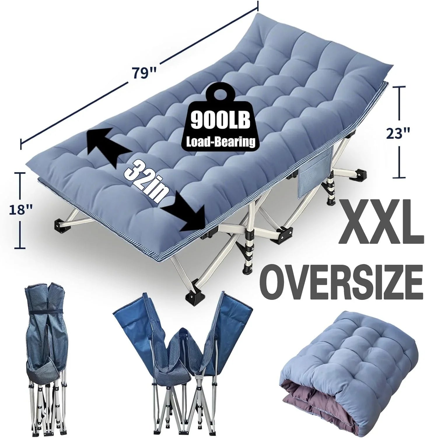 Lot de 2 lits de camping avec matelas, lits de couchage confortables, lits de camping pour adultes, lits pliants pour 2 personnes, lits de couchage robustes