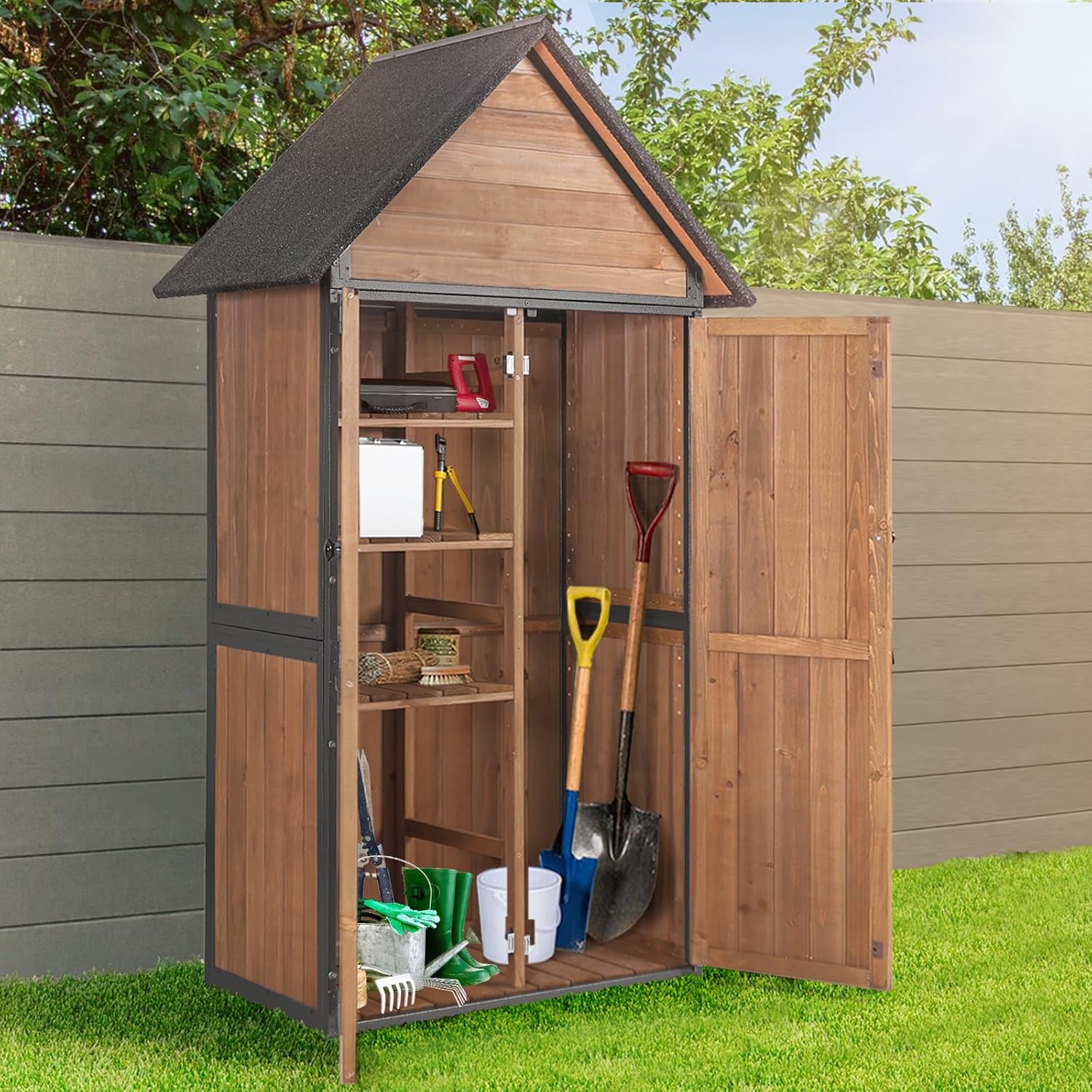 Sheds Outdoor Storage Garden Shed with Metal Frame Structure and Adjustable Shelves Large Capacity Storage Tool Cabinet Box