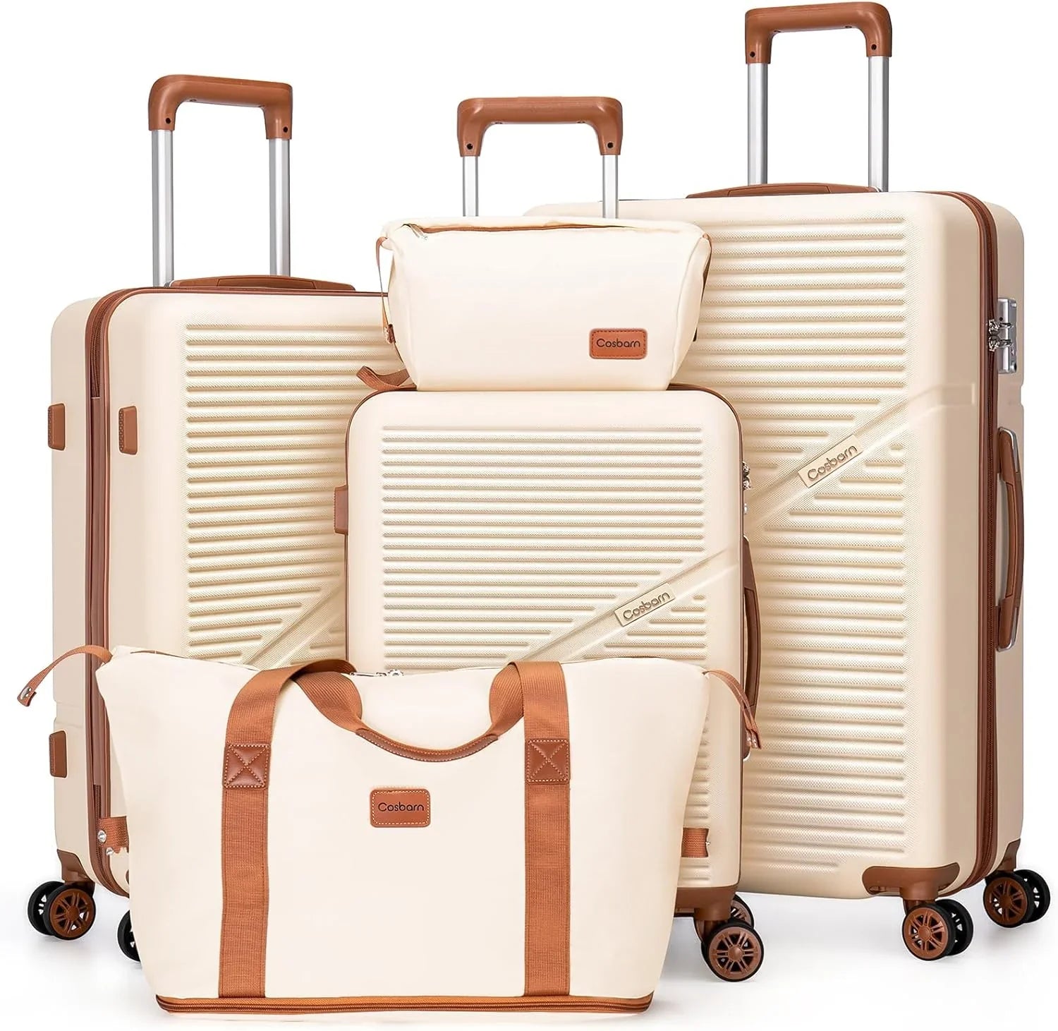 Ensemble de 5 valises à roulettes pivotantes, valises rigides en ABS avec serrure TSA, valise de voyage légère et étanche, unisexe, gris