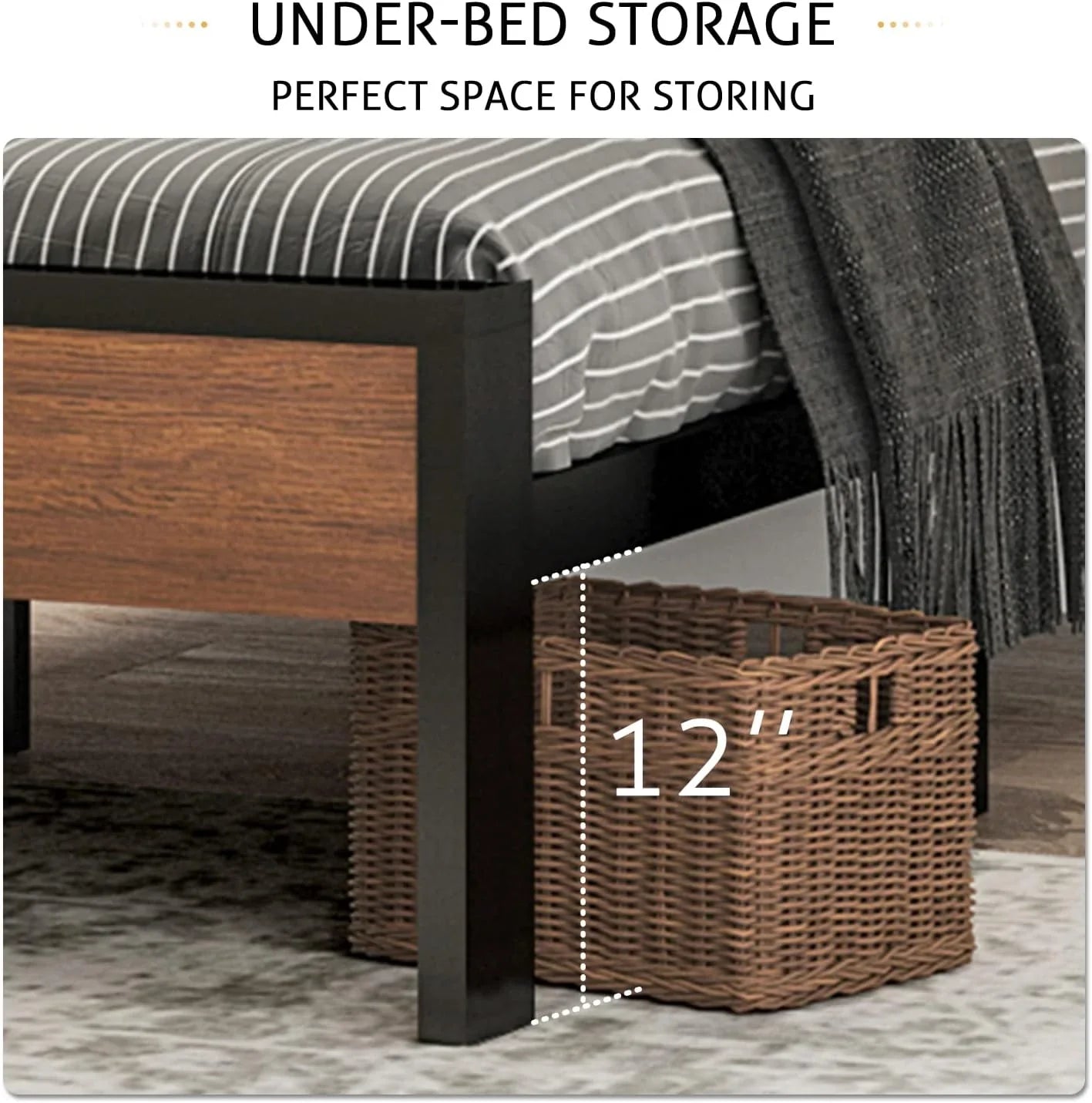 Cadre de lit plateforme en métal Sha Cerlin 14 pouces, antidérapant et silencieux, acajou