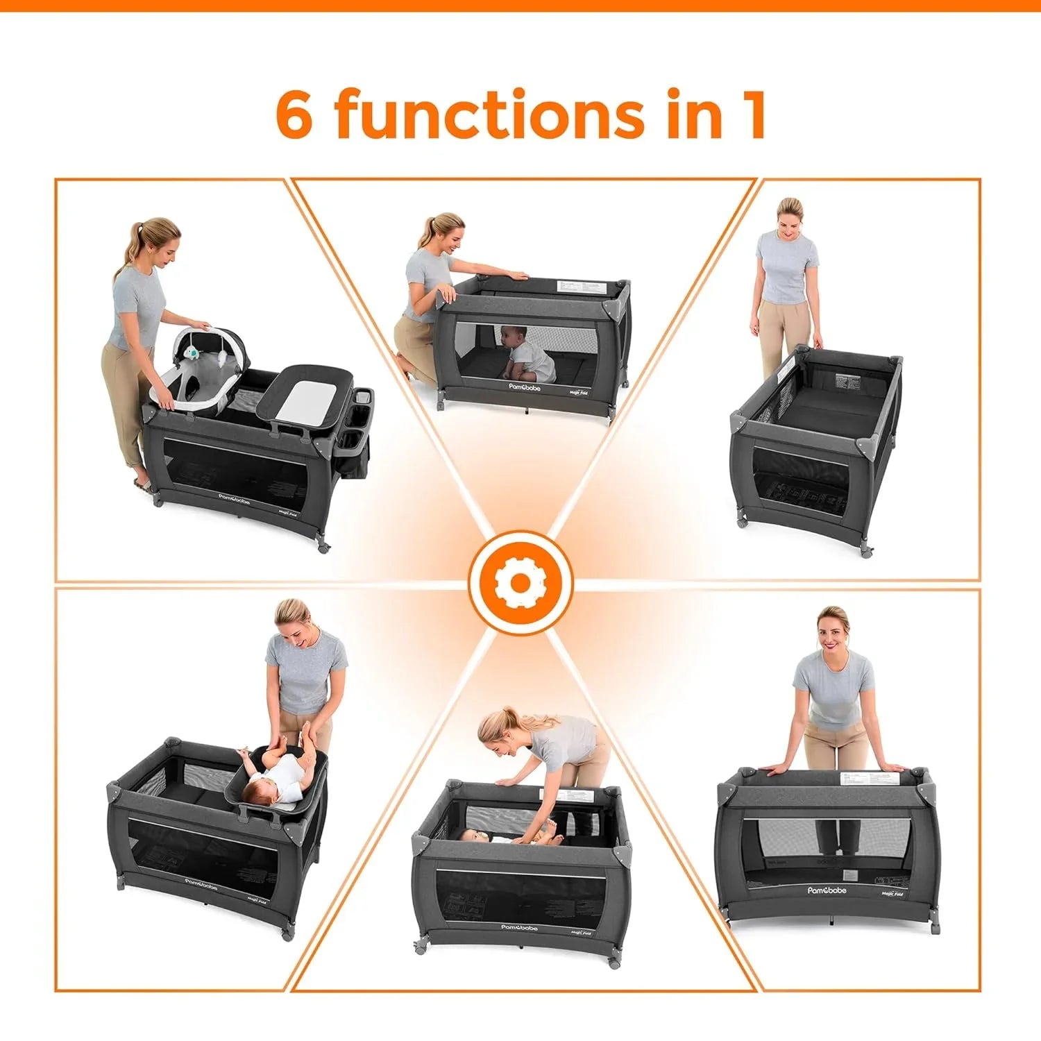 Parc pour bébé Pamo Babe - Le cadre en acier robuste offre un espace de couchage sûr et un berceau portable