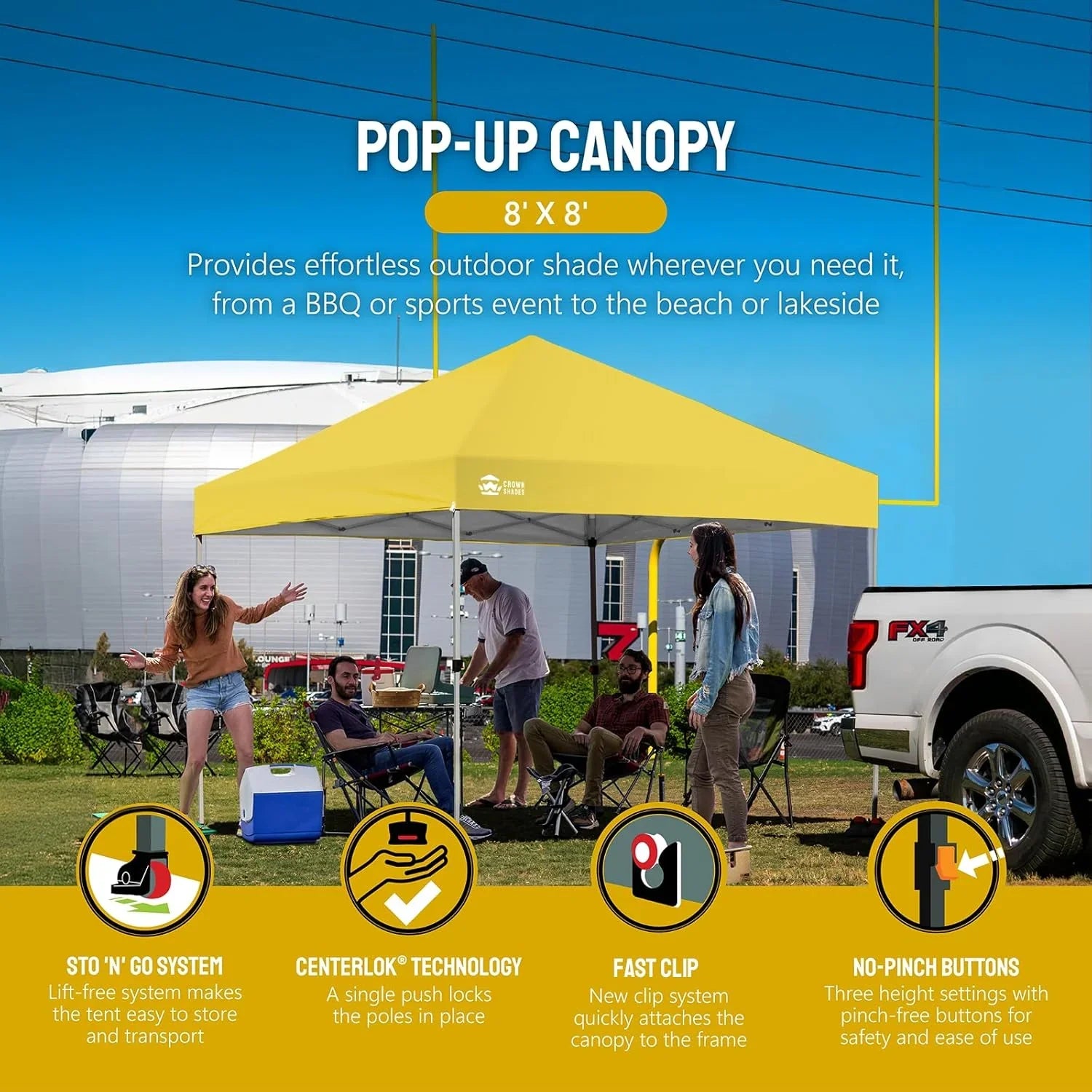 Auvent pop-up 10x10 - Installation en un clic - Tente de plage - Parasol extérieur avec dessus argenté, 3 hauteurs et 4 poches à sable