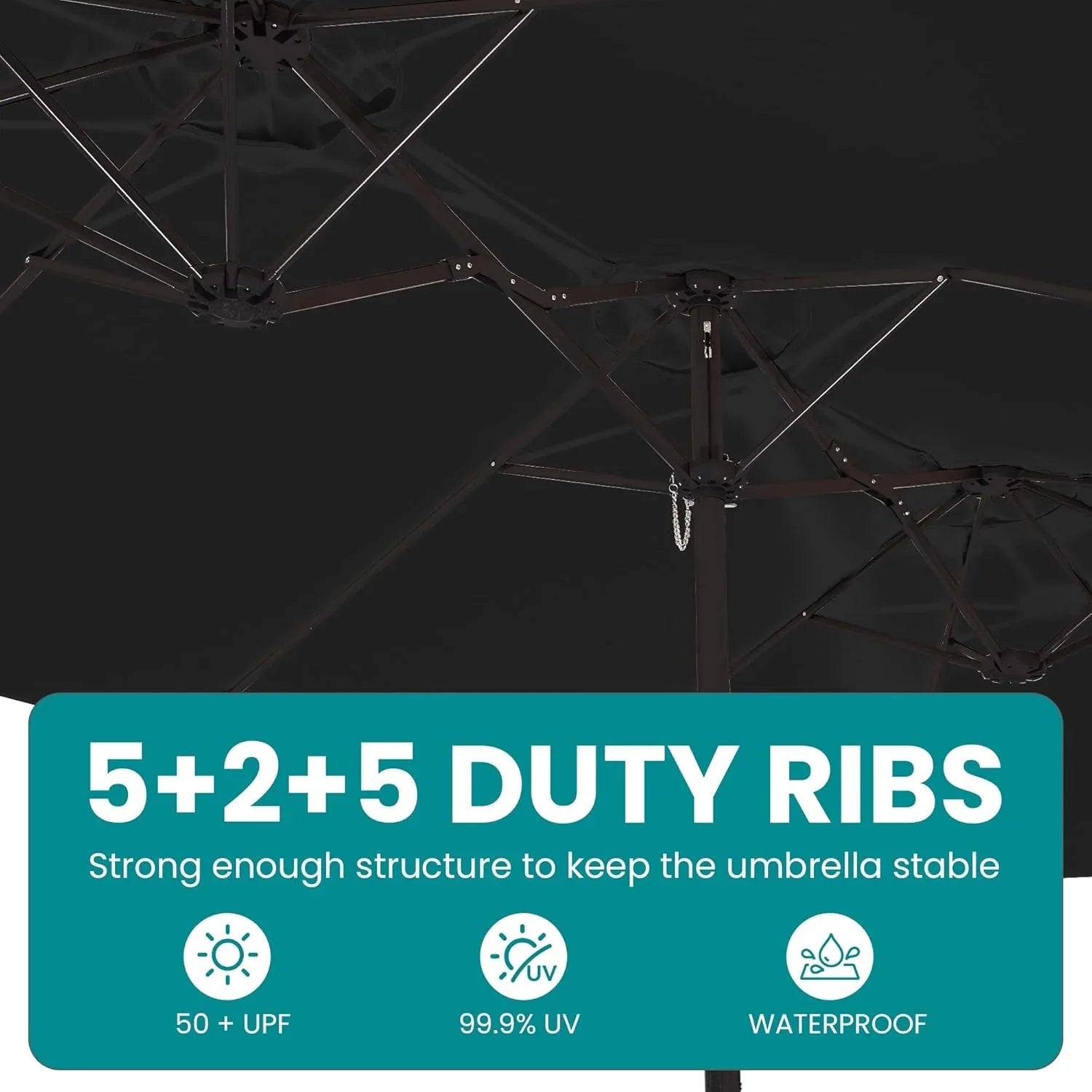 Ensemble de salle à manger d'extérieur en PEHD, 7 pièces, avec table découpée pour parasol et 6 chaises