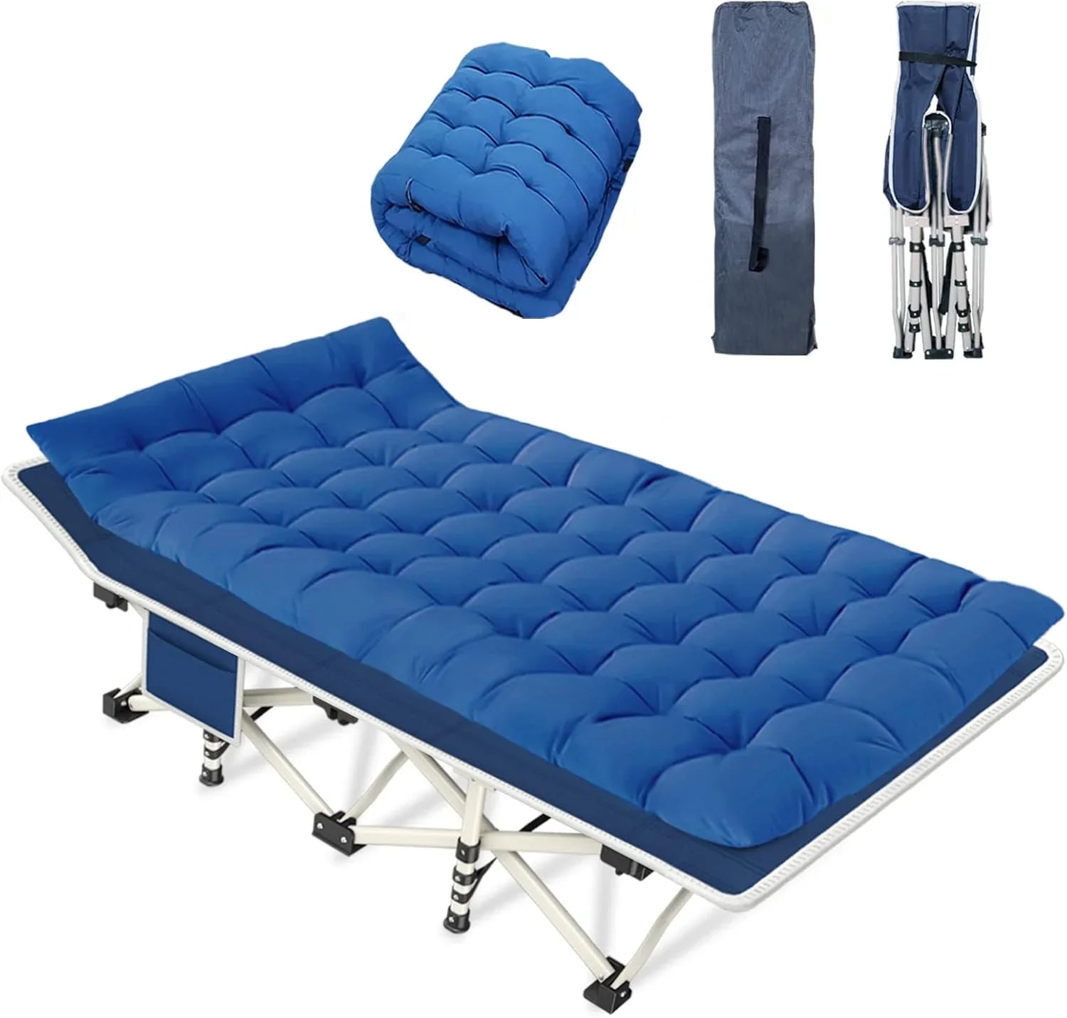Lot de 2 lits de camping avec matelas, lits de couchage confortables, lits de camping pour adultes, lits pliants pour 2 personnes, lits de couchage robustes