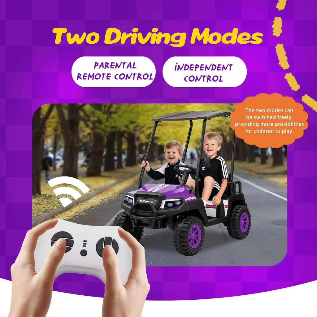 Voiturette de golf pour enfants 24 V 7 Ah avec télécommande, auvent amovible et suspension à ressorts aux 4 roues