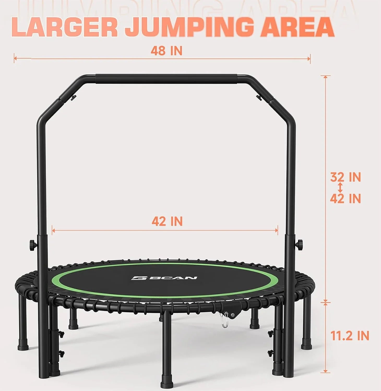 Mini-trampoline pliable BCAN 450/550 lb, trampoline de fitness 40"/48" stable et silencieux