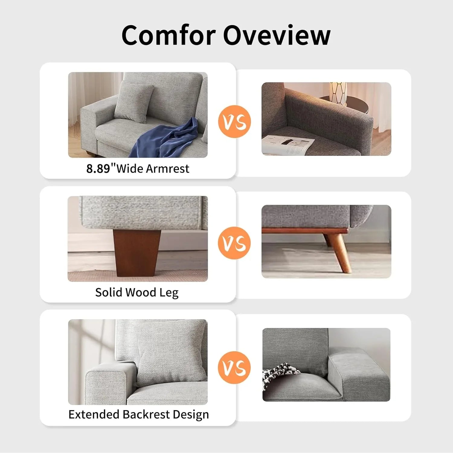 Canapé double de salon DOPEDIO, fauteuil en chenille, amovible, structure en bois massif