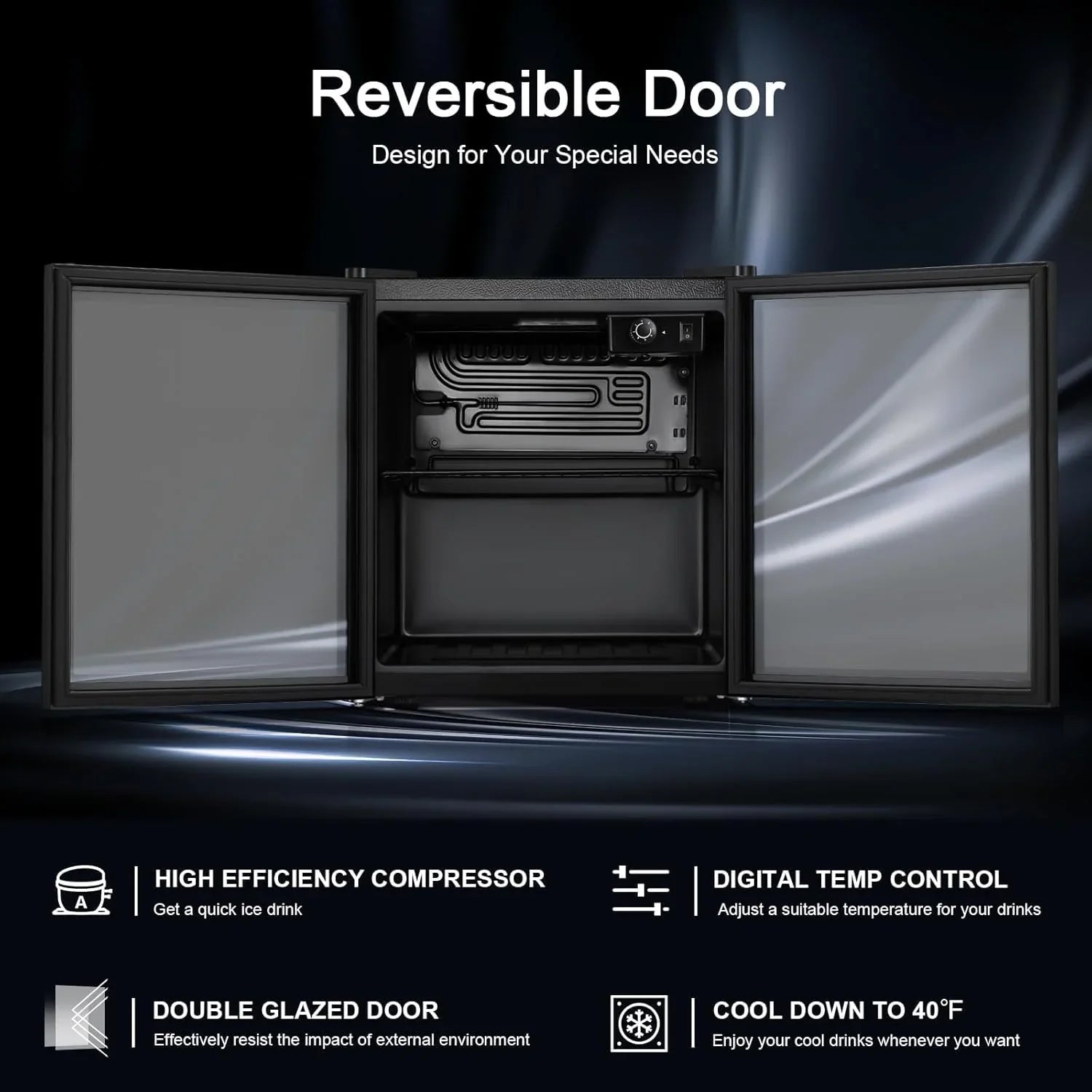 Réfrigérateur à boissons NJStar 68 canettes, mini-réfrigérateur à porte vitrée pour bière, boissons et vin, petit réfrigérateur autonome