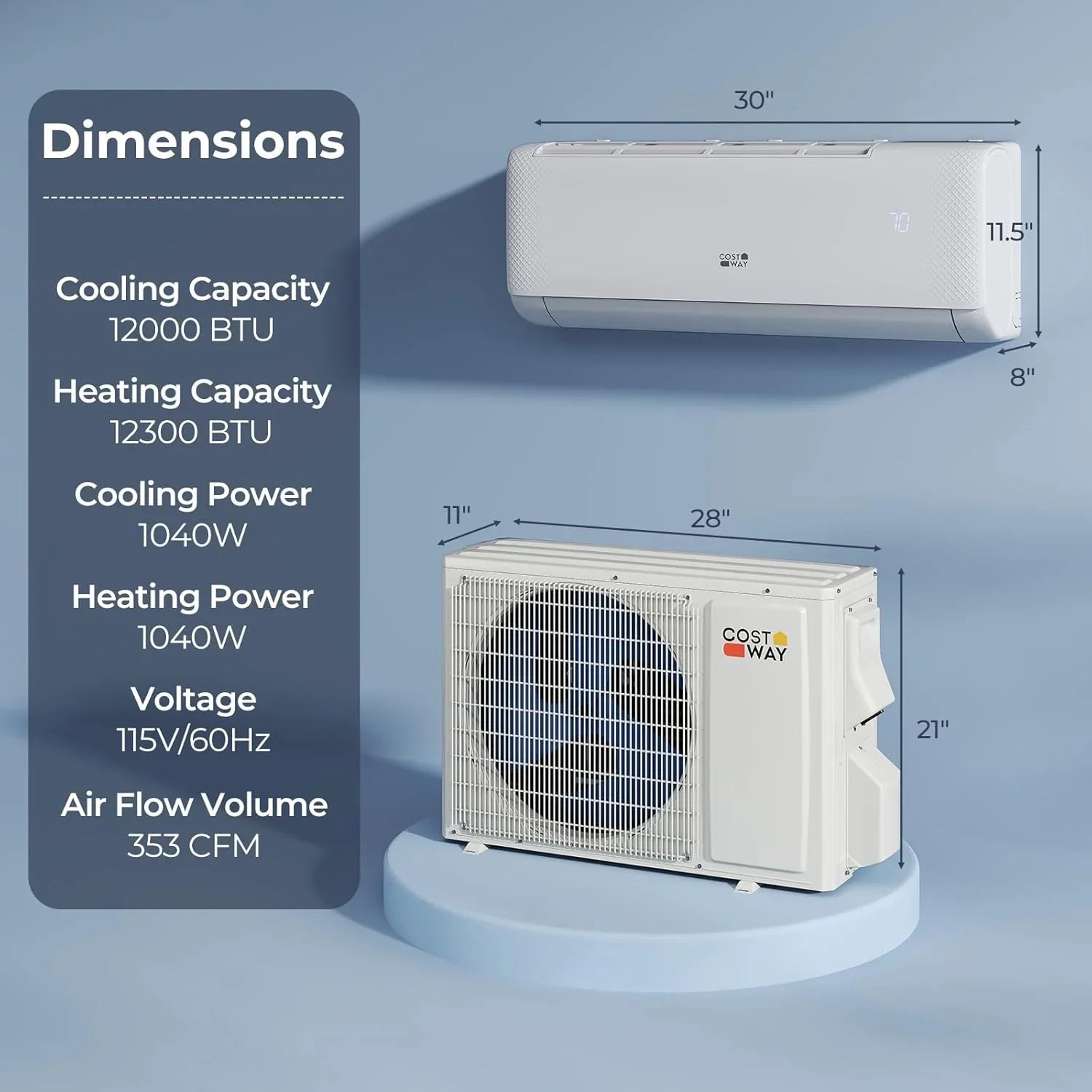 Climatiseur et chauffage mini-split Costway 12 000 BTU, 20 SEER2 115 V, unité de climatisation murale sans conduit, refroidit les pièces jusqu'à 750 pi²