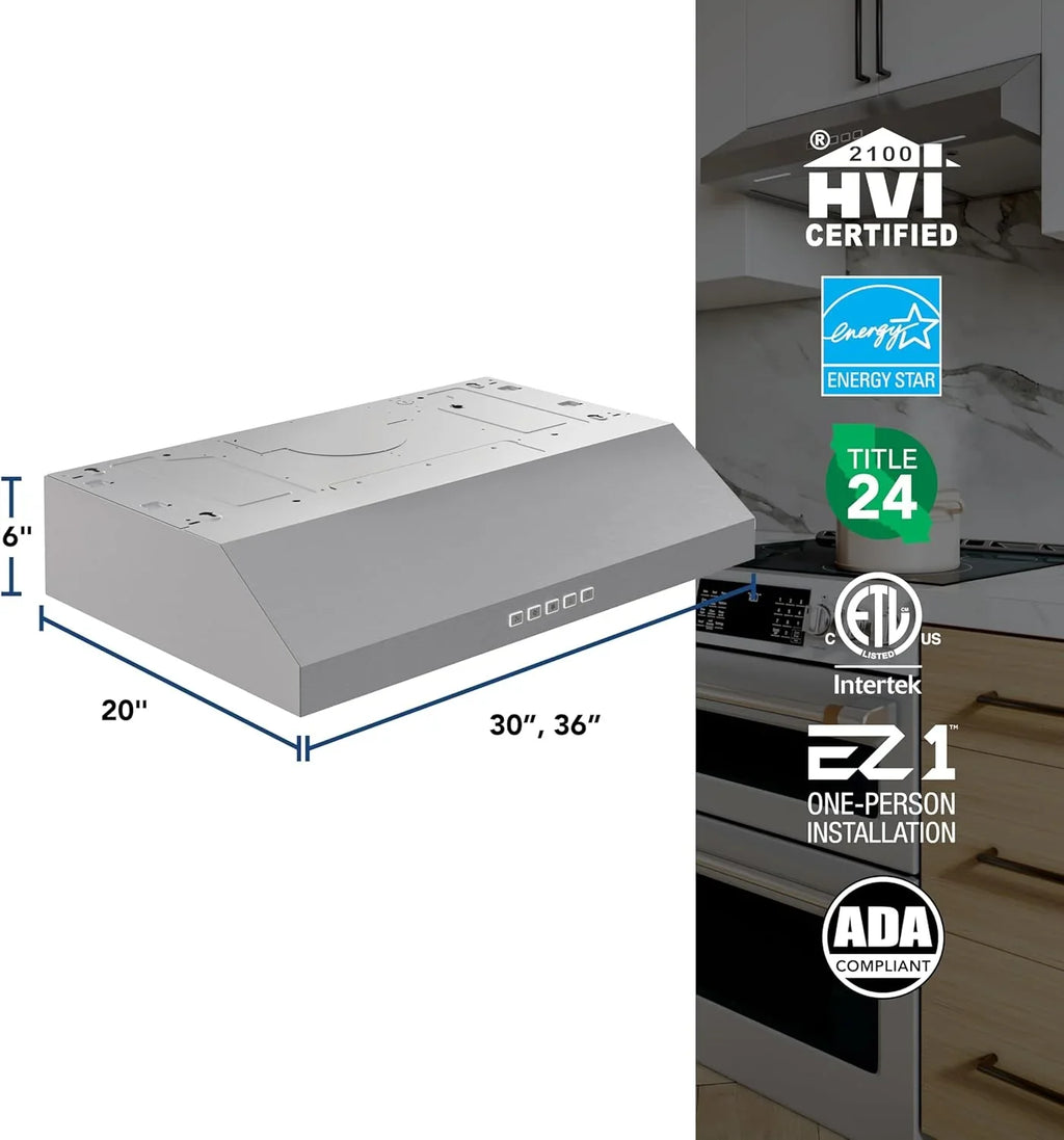 Hotte de cuisinière sous-armoire Broan-NuTone Glacier à trois vitesses avec éclairage DEL, conforme aux normes ADA