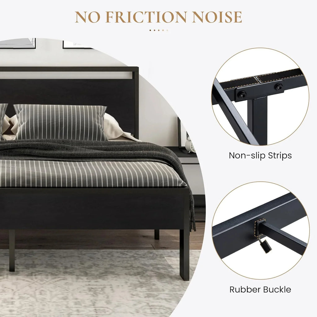 Cadre de lit plateforme en métal Sha Cerlin 14 pouces, antidérapant et silencieux, acajou