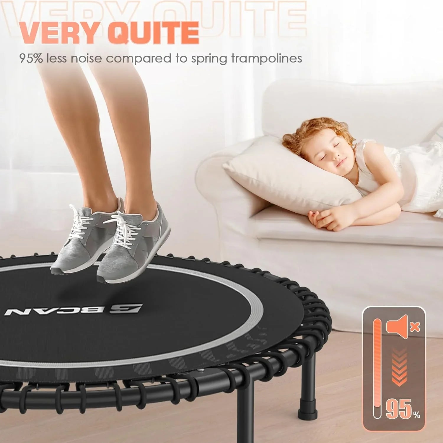 Mini-trampoline pliable BCAN 450/550 lb, trampoline de fitness 40"/48" stable et silencieux
