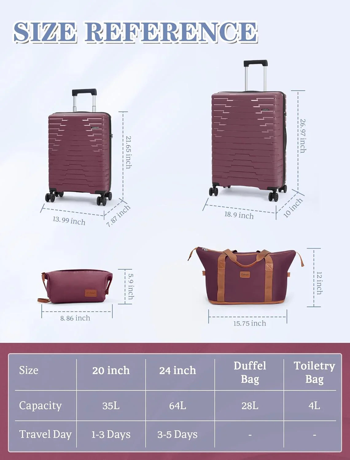 Ensemble de 5 bagages à roulettes, valise rigide en ABS avec roulettes pivotantes