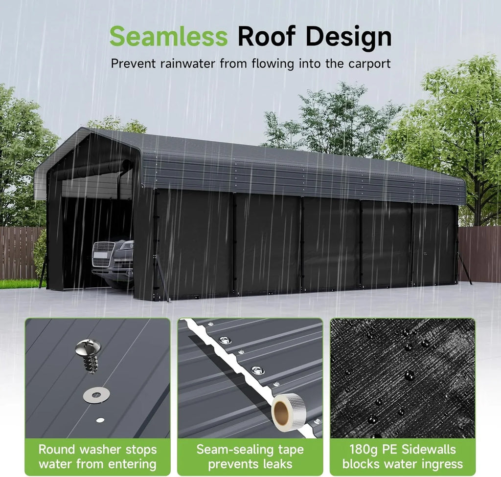 Abri d'auto en métal robuste de 10'x15', abri de garage extérieur avec cadre plus lourd